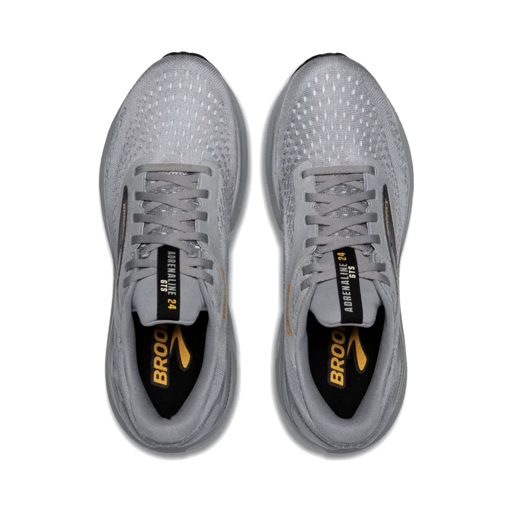 Brooks Men's Adrenaline GTS 24 Sneaker in Alloy/White/Gold Fusion Low Step Functional Look