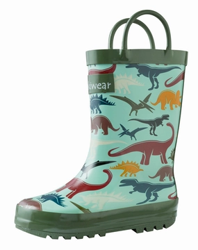 Luxe Boots with Heels Outdoor Ready Footwear Earthy Dinosaurs Loop Handle Rubber Rain Boots