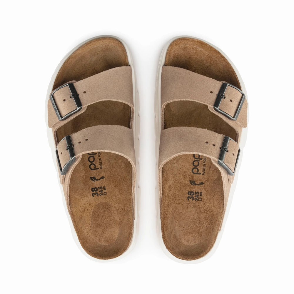 Birkenstock Women's Arizona Chunky Suede Leather Slide Sandal in Warm Sand Hot Weather