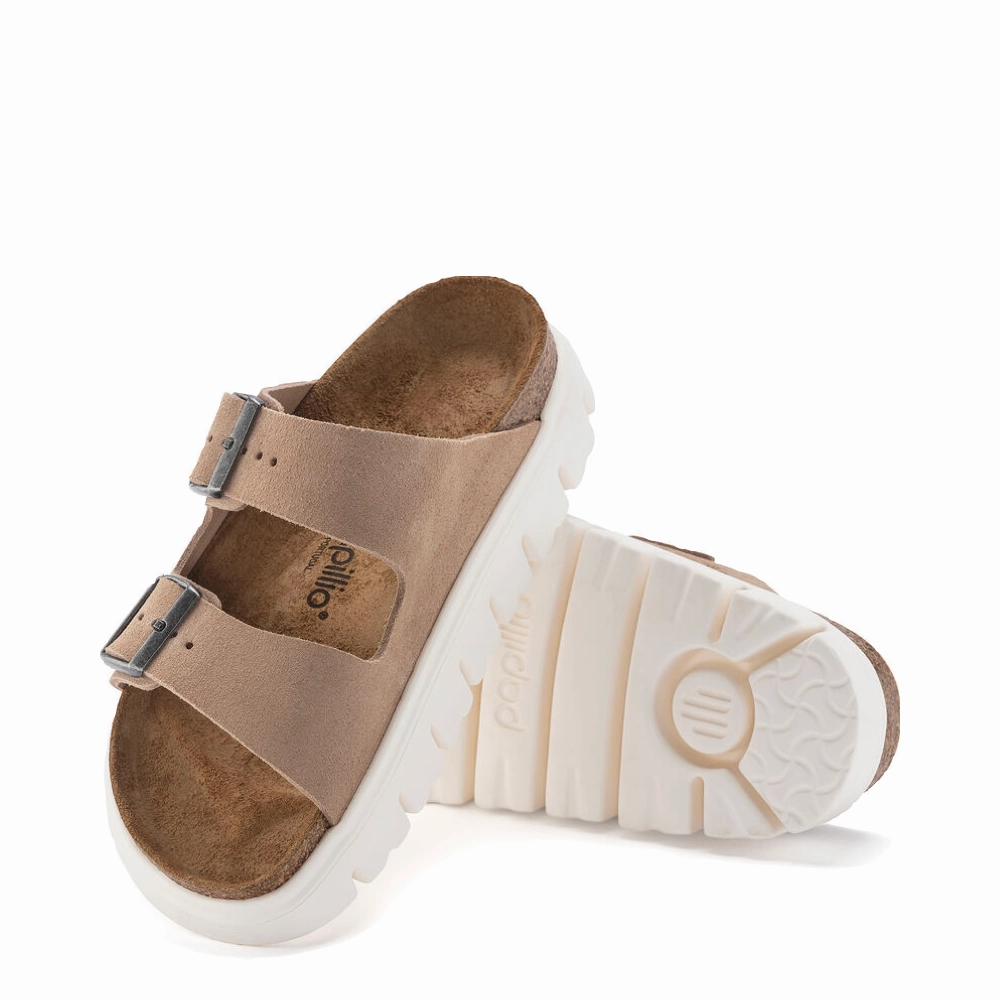 Birkenstock Women's Arizona Chunky Suede Leather Slide Sandal in Warm Sand Bead Edge Low Weight