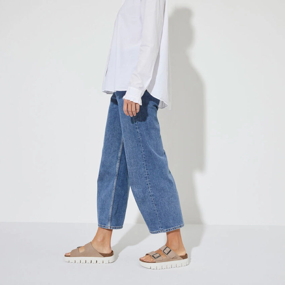 Birkenstock Women's Arizona Chunky Suede Leather Slide Sandal in Warm Sand Light Travel Comfy Shoes