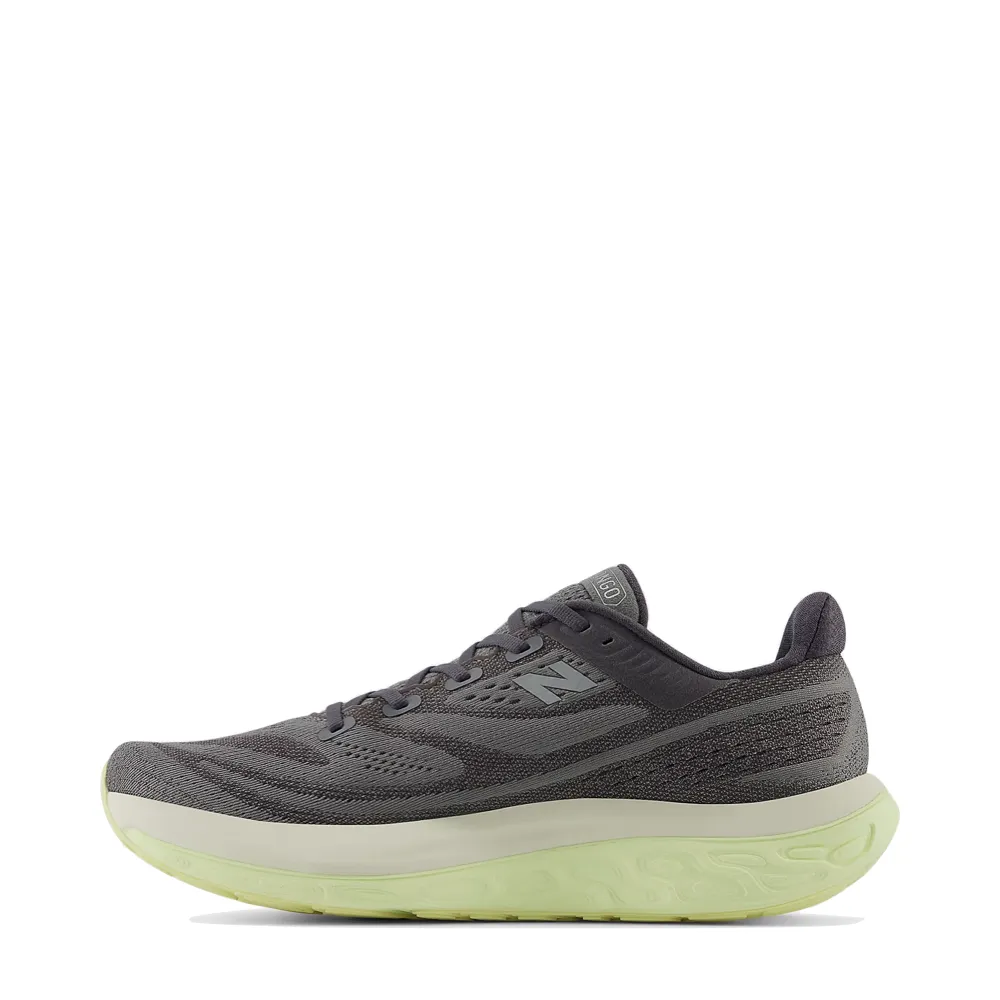 New Balance Men's Fresh Foam X Vongo v6 Sneaker in Harbor Grey with Limelight and Silver Metallic proper alignment running in a tide pool area shoes