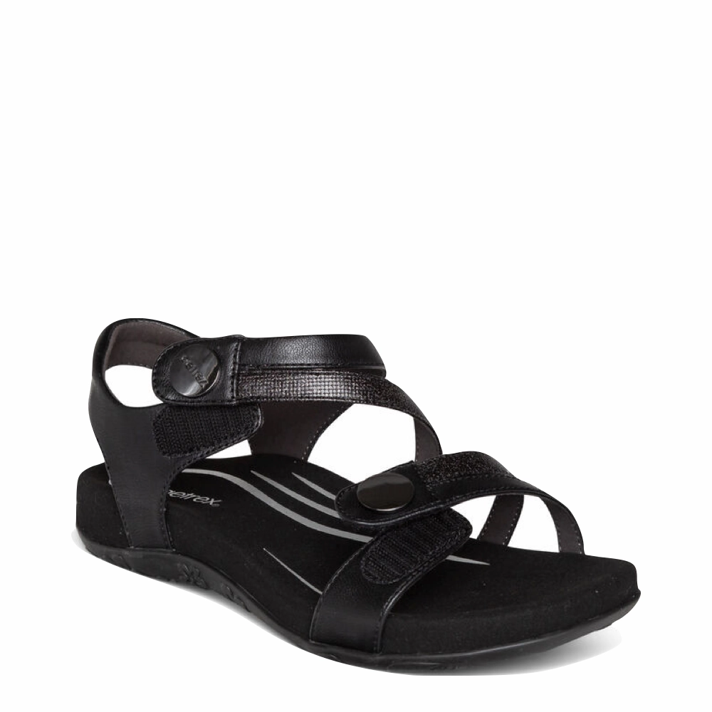 Street Look Aetrex Women's Jess Adjustable Quarter Strap Sandal in Black