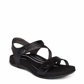 Air Friendly Aetrex Women's Jess Adjustable Quarter Strap Sandal in Black