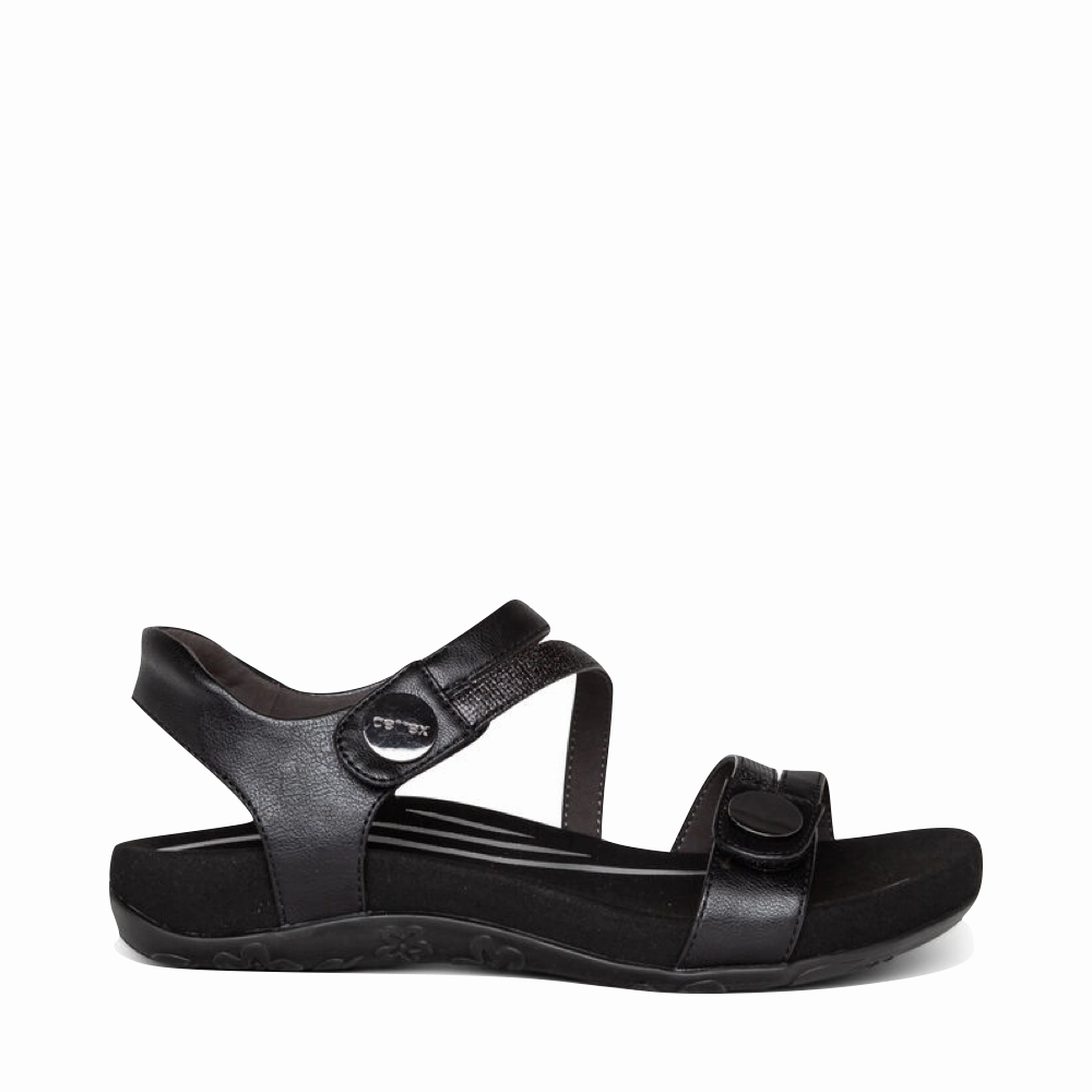 Aetrex Women's Jess Adjustable Quarter Strap Sandal in Black Everyday Wear