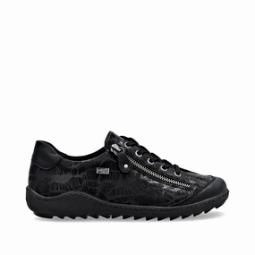 Remote Women's Liv 02 Side Zip Waterproof Lace Sneaker in Schwarz Black Low key style