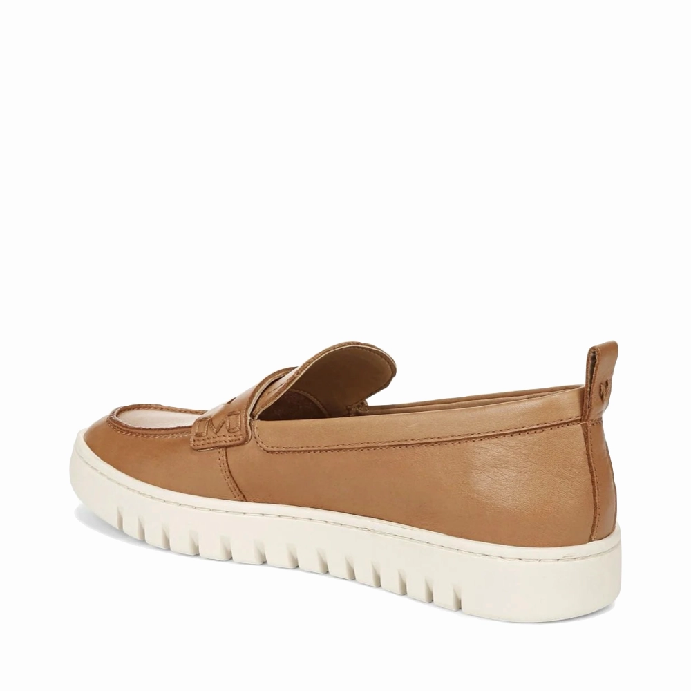 Vionic Women's Uptown Smooth Leather Loafer in Camel Subtle Look Movement Control