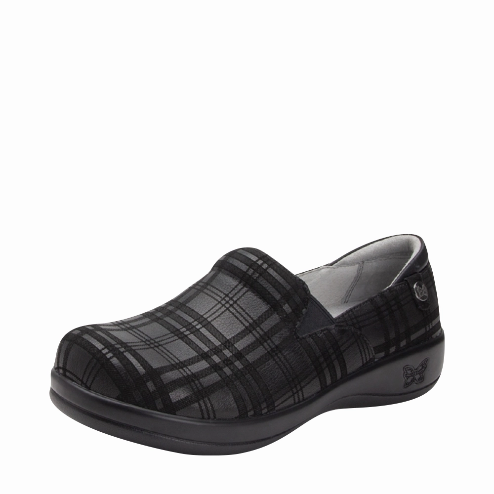 Sandals Road Ready Alegria Women's Keli Slip Resistant Slip On in Plaid To Meet You Black