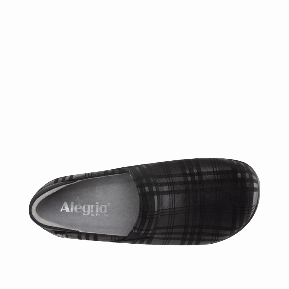 Supportive Feel Dodge Hike Alegria Women's Keli Slip Resistant Slip On in Plaid To Meet You Black