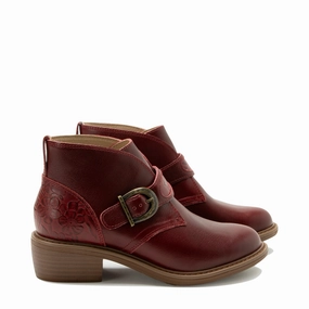 Subtle Color Event Mode Alegria Women's Mikki Loretta Leather Heeled Boot in Red