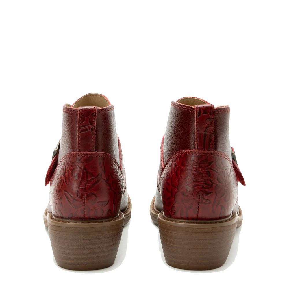 Alegria Women's Mikki Loretta Leather Heeled Boot in Red Taper Cut