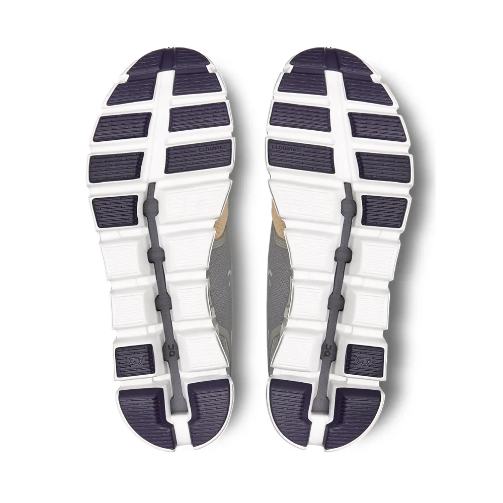 On Men's Cloud 5 Sneaker in Fog/Savannah running in a bus station area shoes Everyday Activity