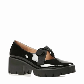 ALL BLACK Footwear Women's Tap & Lugg Bow Mary Jane in Black Patent Soft Shade Style Crisp
