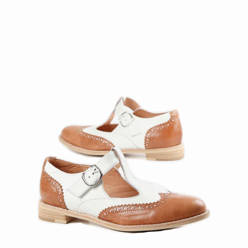 All Black Women's Belted Wings Leather Mary Jane in Brown/White Quiet Aesthetic