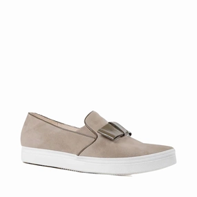 All Black Women's Tux Suede Slip On in Taupe Minimalist Look