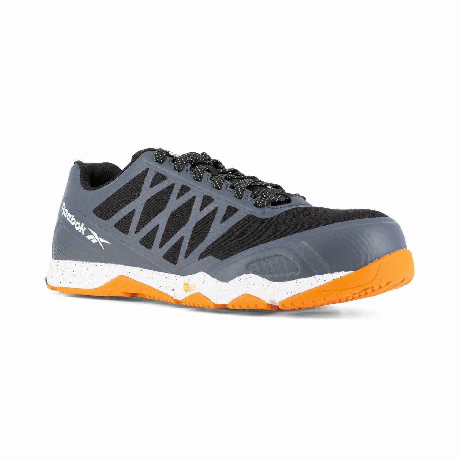 Men's Speed Tr Work Athletic Shoe - Wide Width In Grey And Orange running on a rubber track shoes Long Distance Run
