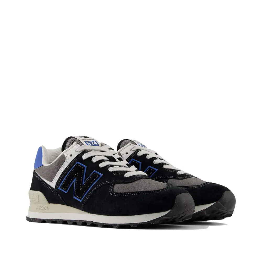 New Balance Men's 574 Sneaker in Black with Blue Agate runners' shoes agile shoes