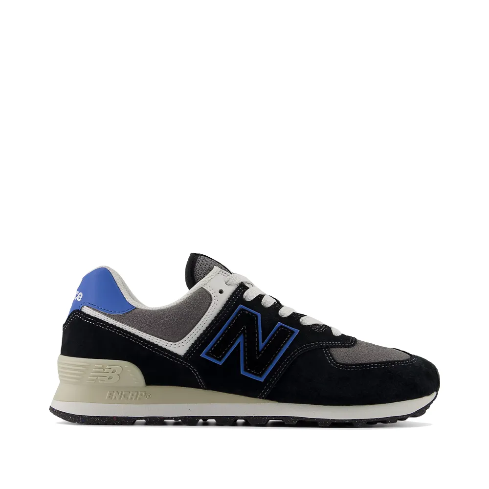 rubber - outsole shoes running shoes for beginner male runners New Balance Men's 574 Sneaker in Black with Blue Agate
