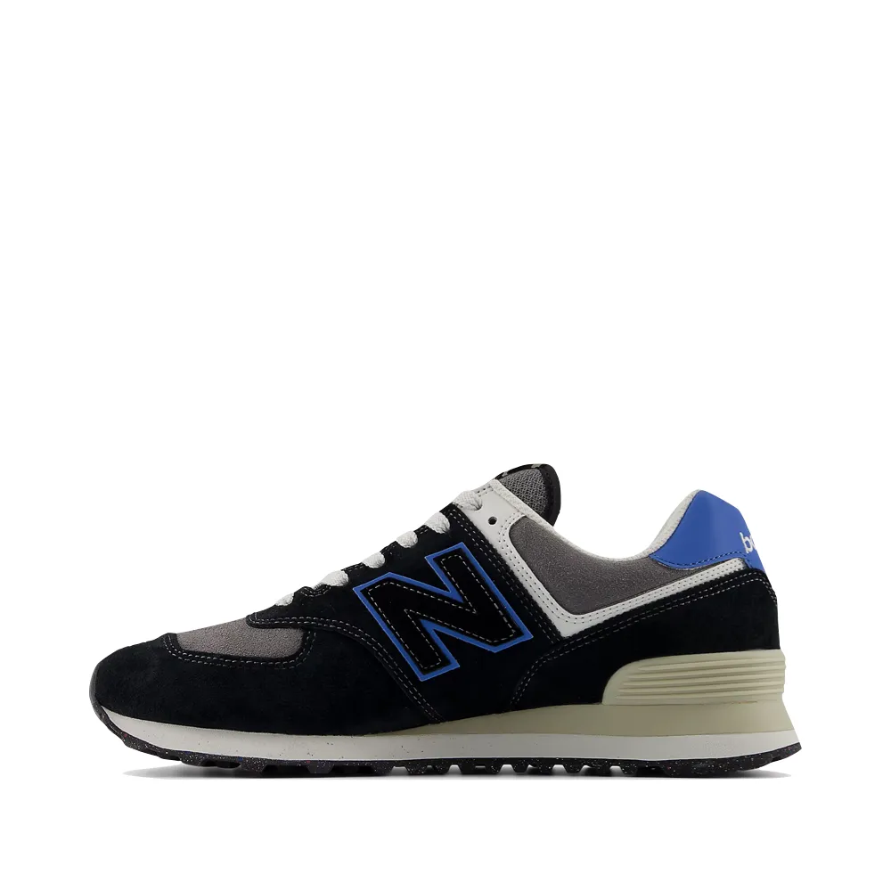 New Balance Men's 574 Sneaker in Black with Blue Agate suede - upper shoes Balanced Fit