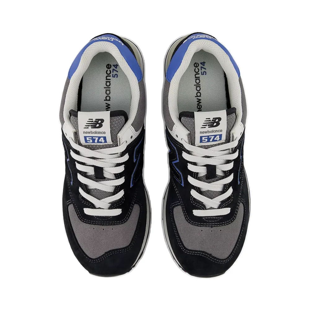 Back Heel New Balance Men's 574 Sneaker in Black with Blue Agate