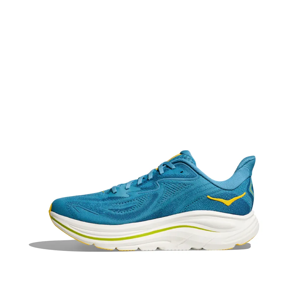 Hoka Men's Clifton 10 Sneaker in Alpine Blue/Foggy Night running for a way to stay involved in sports sustainable - feature shoes