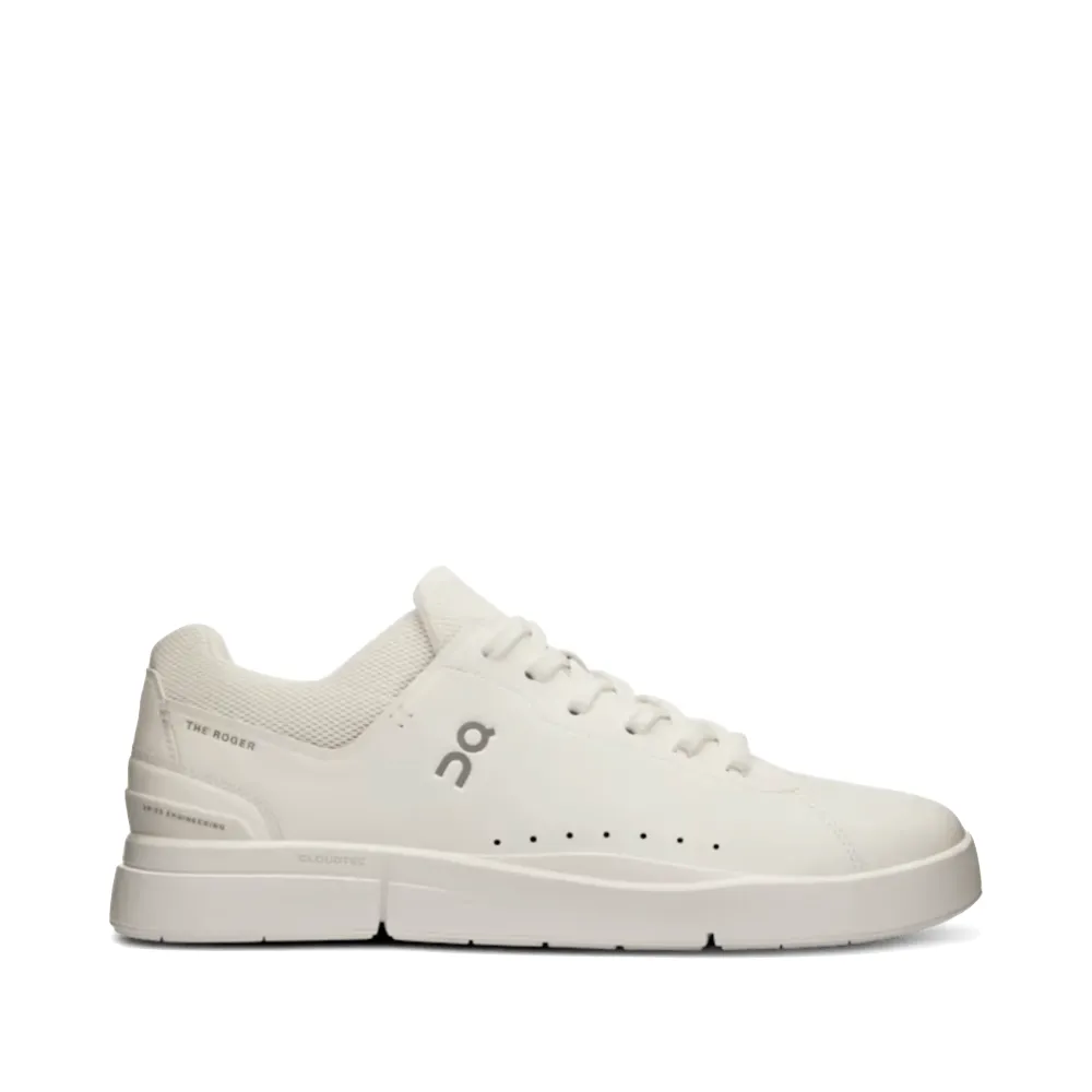 On Men's THE ROGER Advantage Sneaker in All White running for a way to stay confident