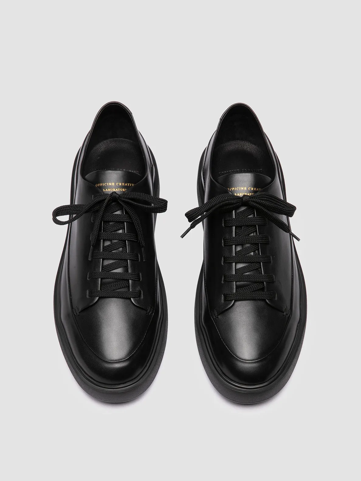 veteran running footwear scratch - resistant - finish - toughness shoes RELEASE 001 - Black Leather Low Top Sneakers