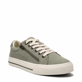 Taos Women's Z Soul Side Zip Canvas Lace Sneaker in Sage/Olive Distressed Style focused
