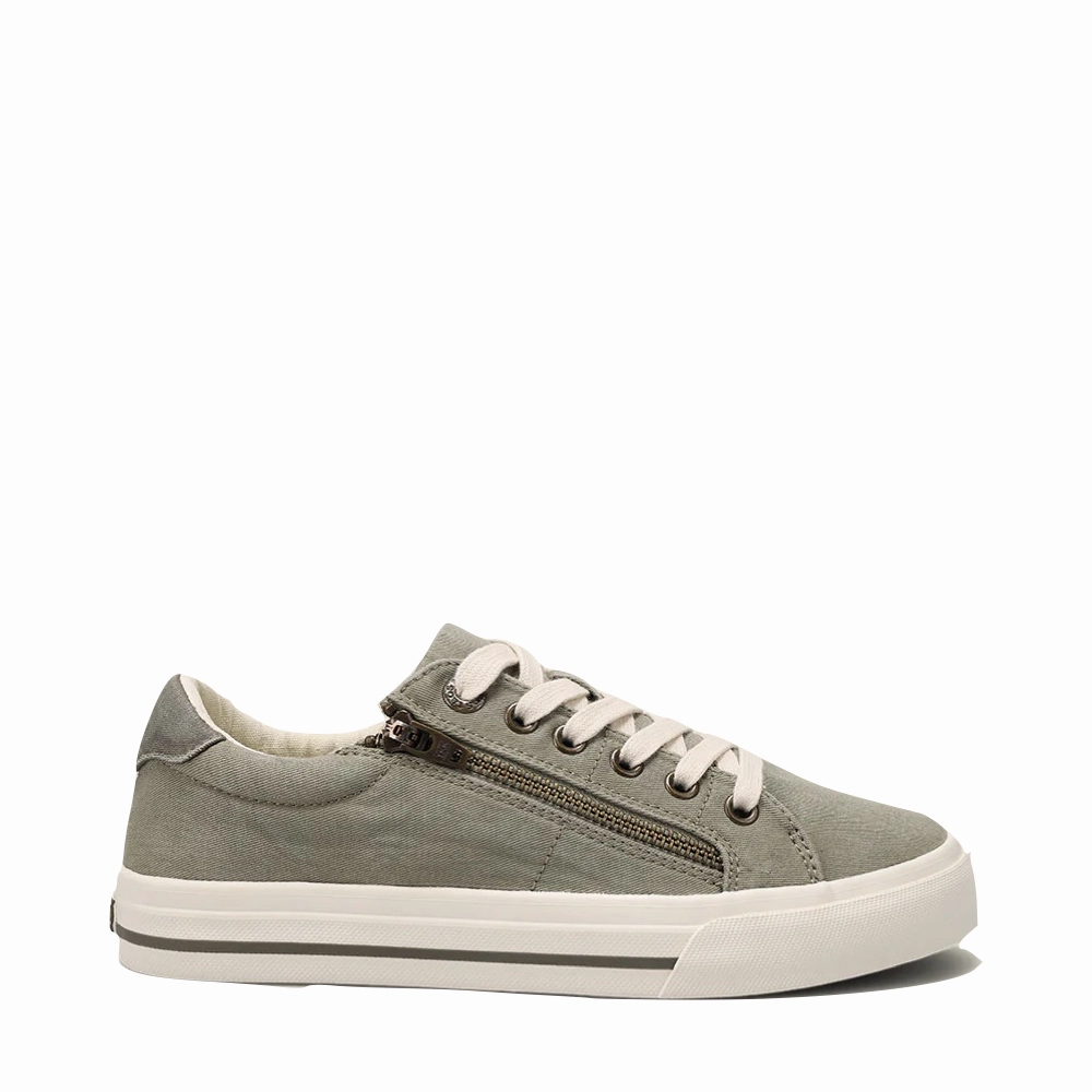 Taos Women's Z Soul Side Zip Canvas Lace Sneaker in Sage/Olive Distressed Air Comfort