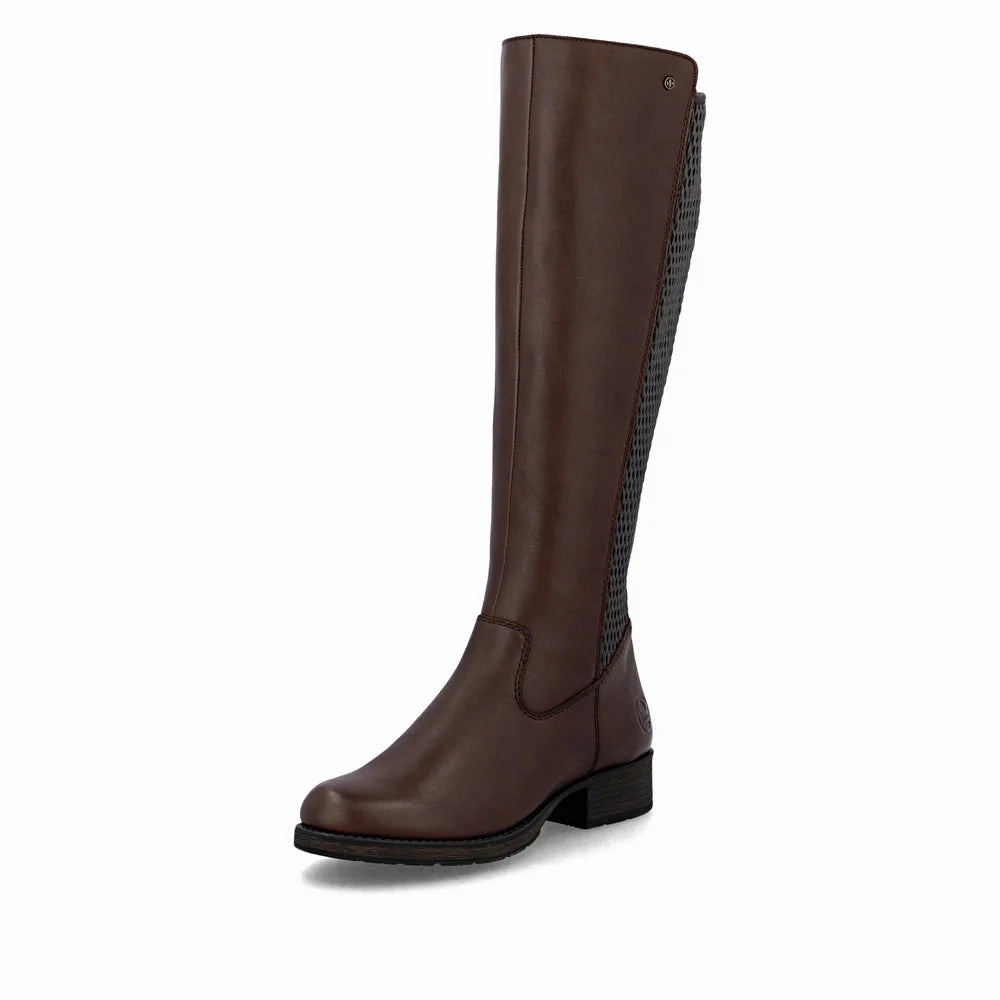 Rieker Women's Faith 91 Tall Side Zip Leather Boot in Brown Dawn Step Arch Care