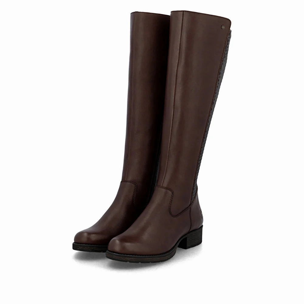 Rieker Women's Faith 91 Tall Side Zip Leather Boot in Brown On Road