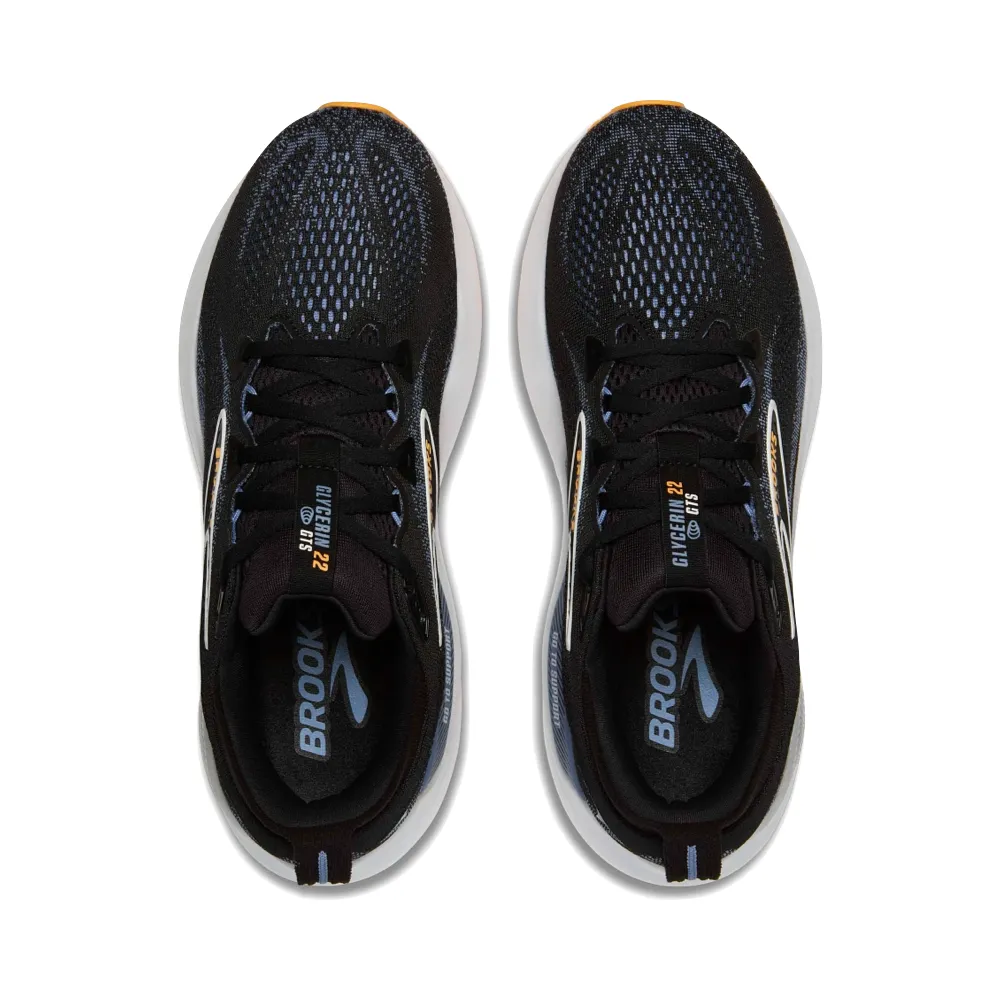 Brooks Men's Glycerin GTS 22 Sneaker in Black/Country Blue/Orange Pop horror - themed running gear custom - fit