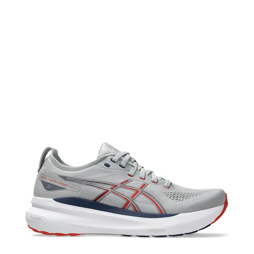 Asics Men's Gel-Kayano 31 Sneaker in Piedmont Grey/Fiery Red Dynamic Performance seasonal - themed running gear