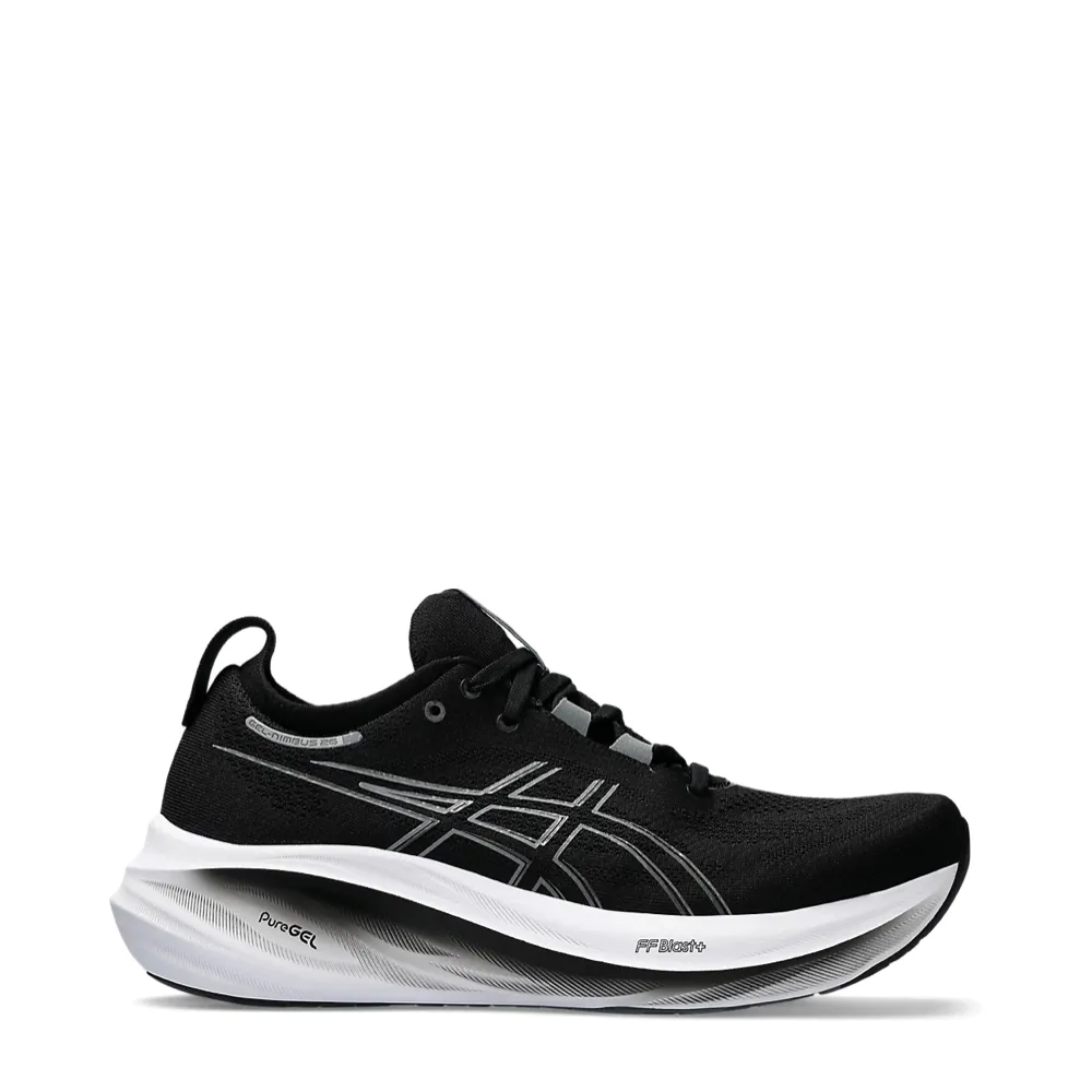 torsion - resistant running shoes flexible fabric shoes Asics Men's GEL-NIMBUS 26 Sneaker in Black/Graphite Grey