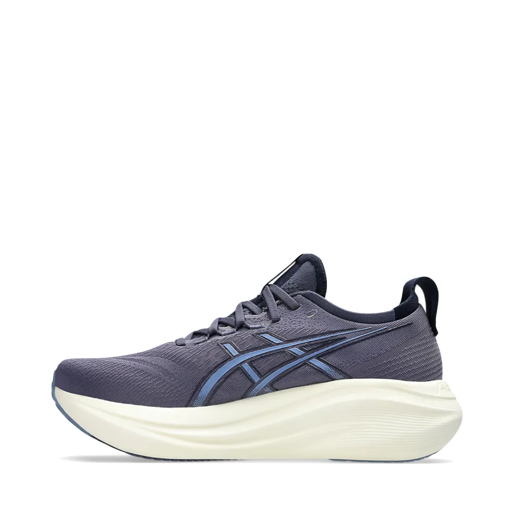Shockproof Midsole raised - heel shoes Asics Men's Gel-Nimbus 27 Sneaker in Indigo Fog/Denim Blue
