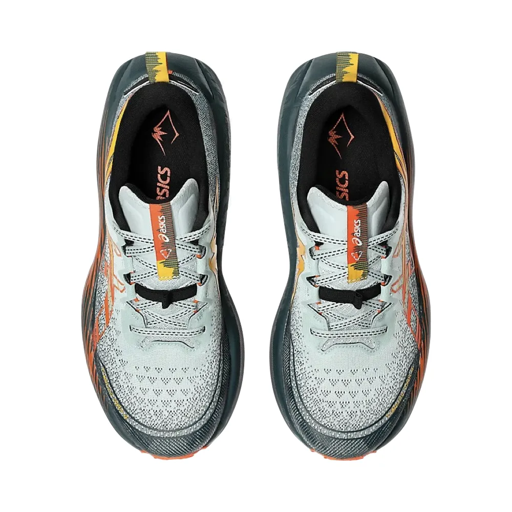 Flat Bottom Asics Men's Trabuco 4 Sneaker in Cold Moss/Nova Orange