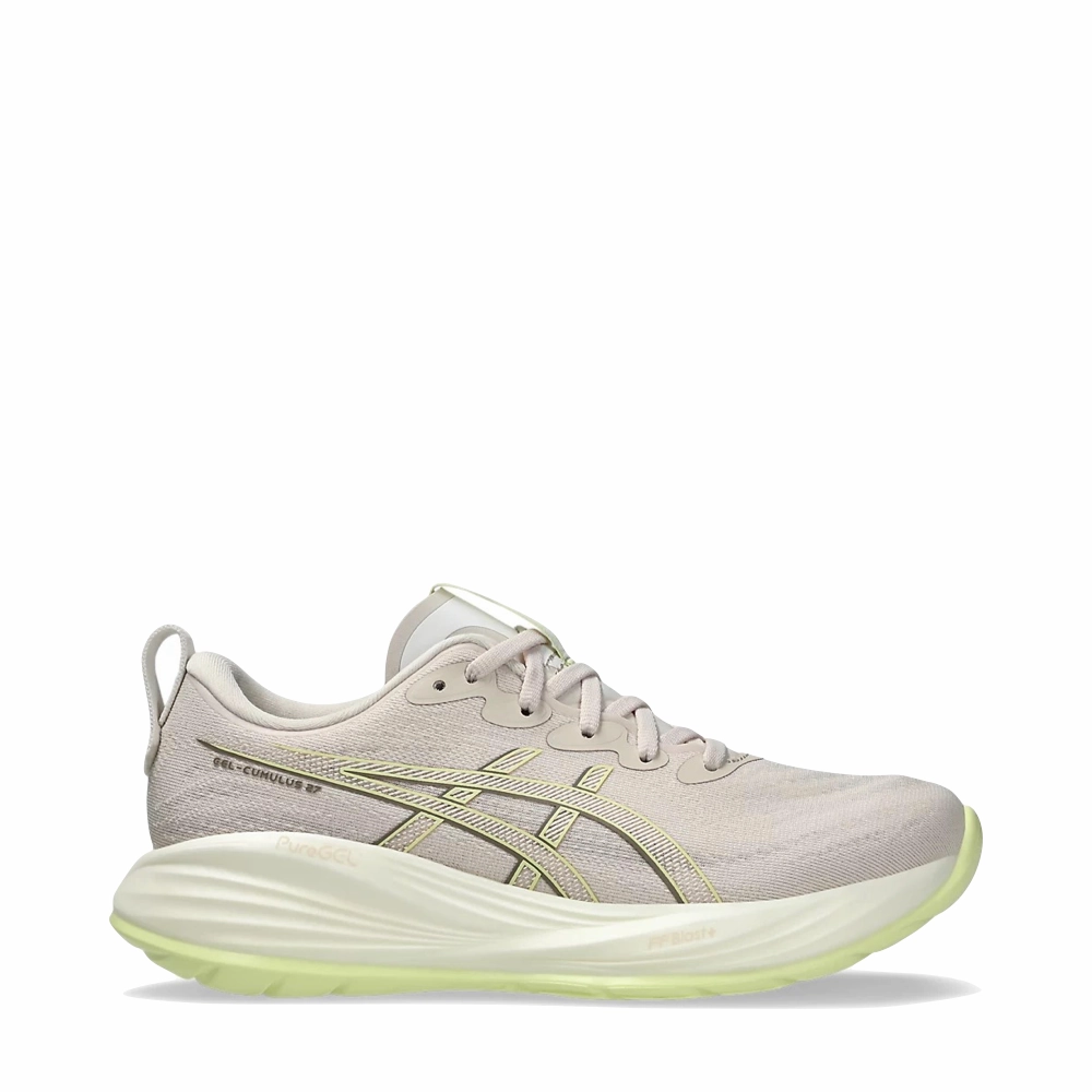 Monochrome Style Chic Look Asics Women's Gel-Cumulus 27 Sneaker in Mineral Beige/Huddle Yellow