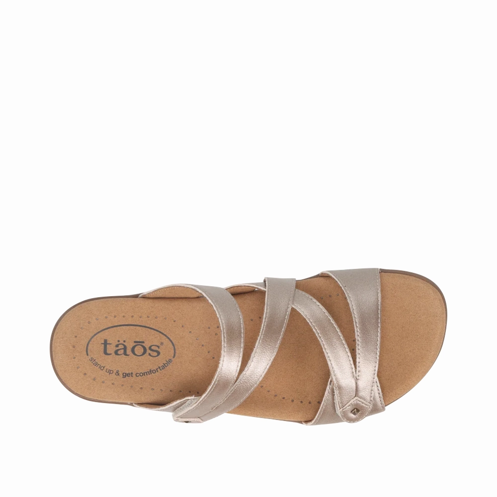 Comfy Feel Memory foam insole Taos Women's Double U Adjustable Strap Slide Sandal in Champagne