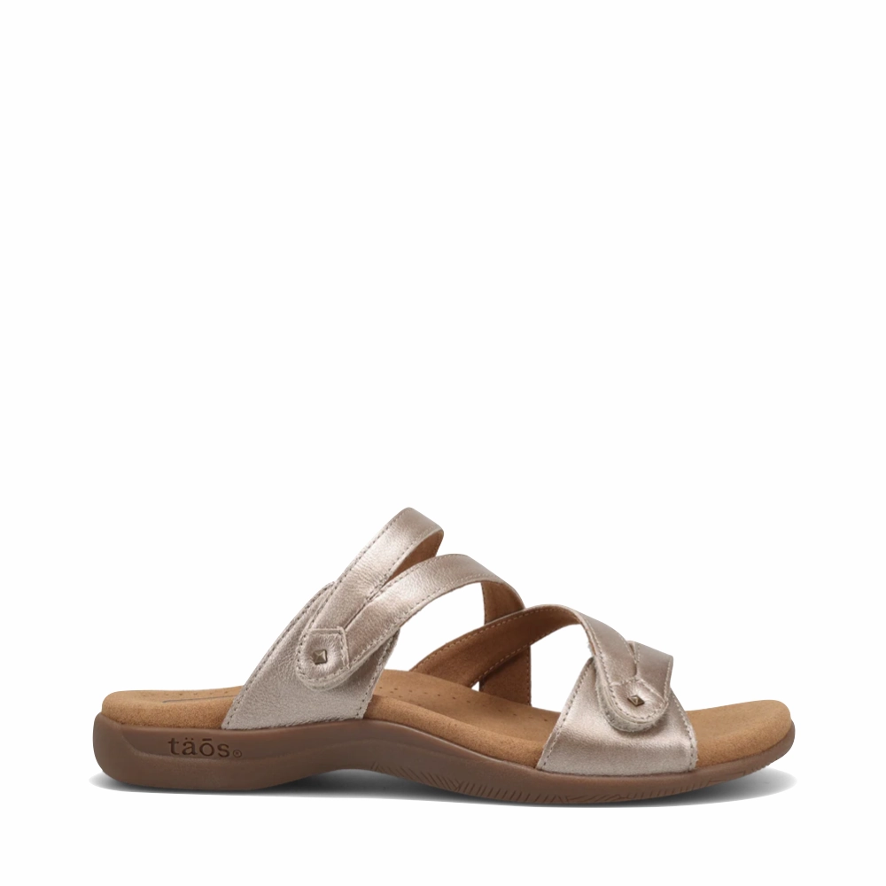 Taos Women's Double U Adjustable Strap Slide Sandal in Champagne Step Smart