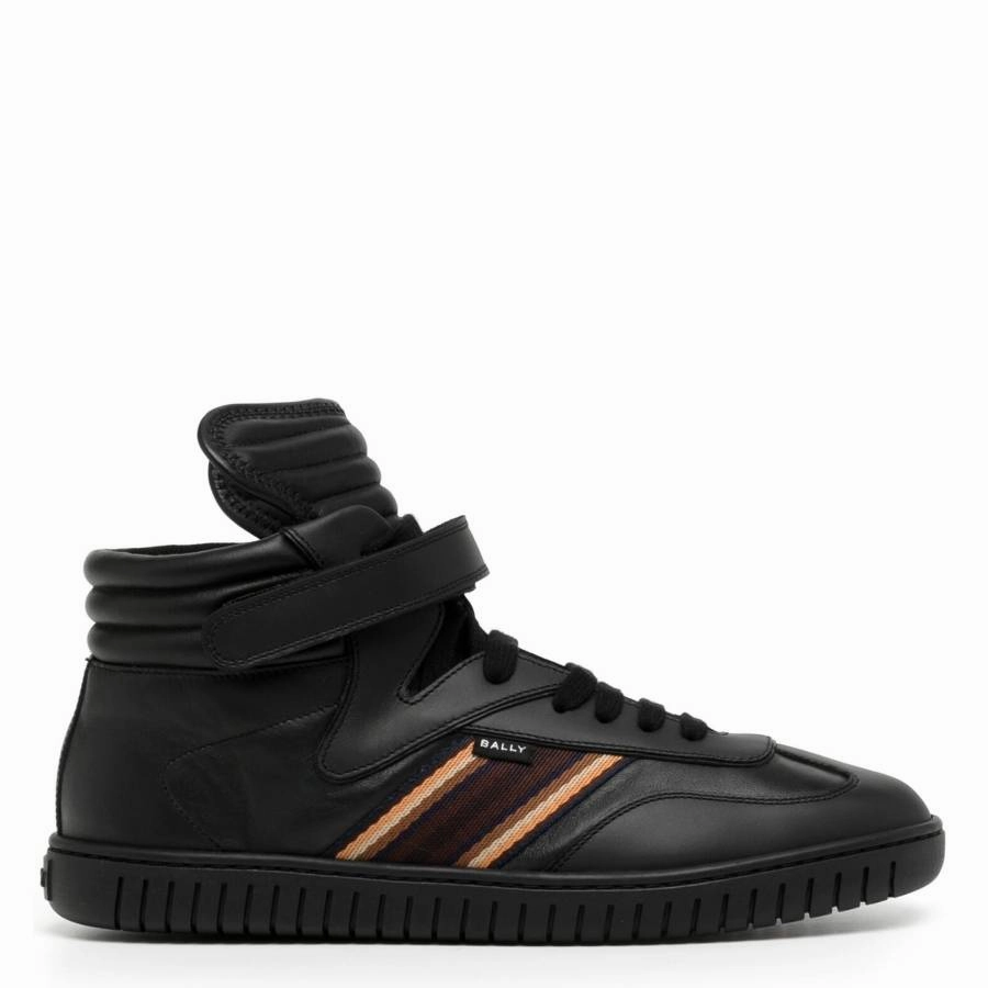 Easy To Clean Bally Black Parrel-Midribbon Calf Plain High-Top Sneakers