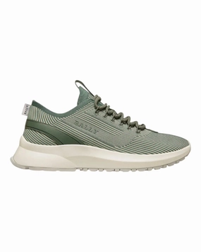 Bally Dean 6302848 Men's White/Sage Fabric & Leather Sneaker running in a park trail running for a way to stay disciplined