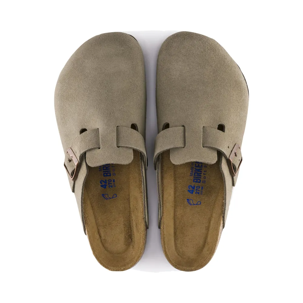 Birkenstock Boston Suede Leather Soft Footbed Clog in Taupe Basic Style