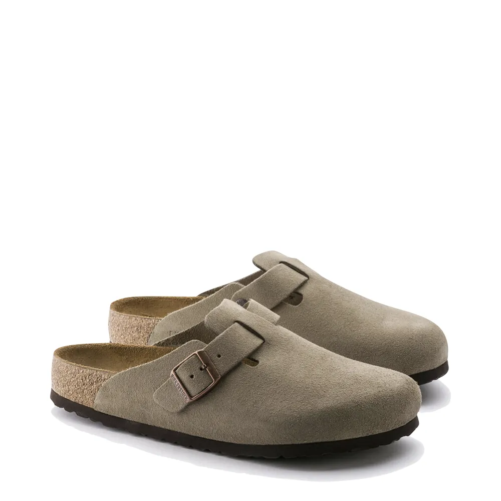 Birkenstock Boston Suede Leather Soft Footbed Clog in Taupe Quick Travel