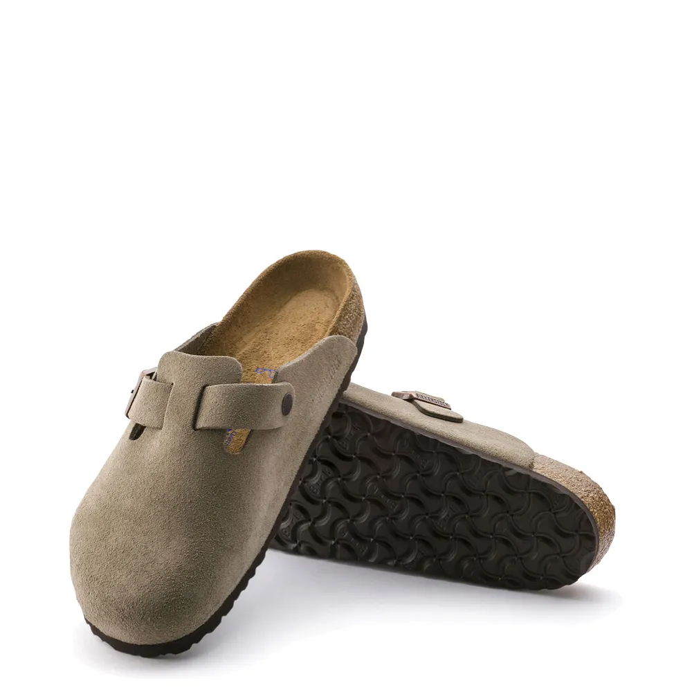 Birkenstock Boston Suede Leather Soft Footbed Clog in Taupe Calm Mood