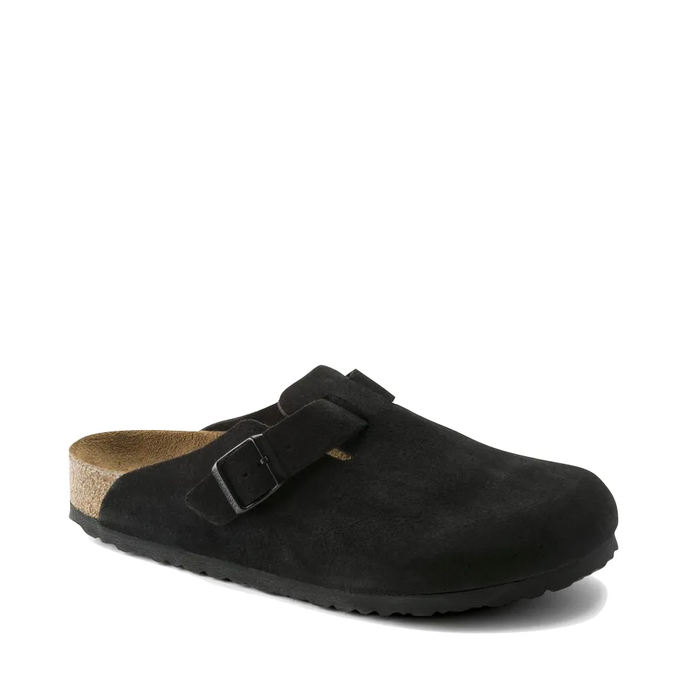 Birkenstock Boston Suede Soft Footbed Clog in Black Break Pace Jogger Style