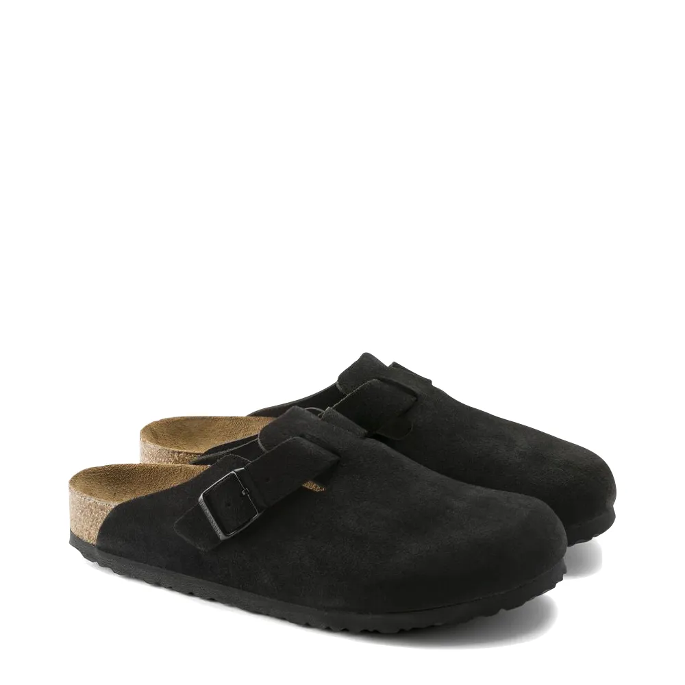 Birkenstock Boston Suede Soft Footbed Clog in Black Heel Safe