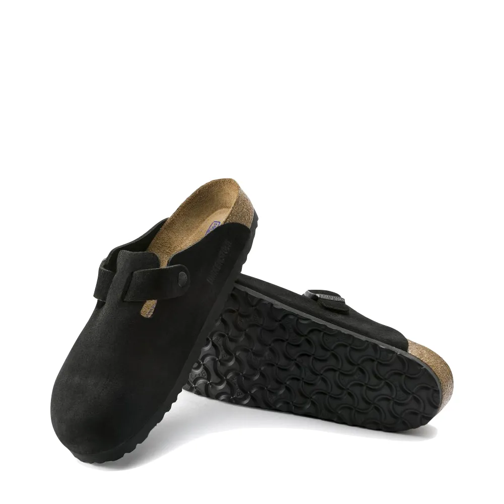 Peak Path Wide toe box Birkenstock Boston Suede Soft Footbed Clog in Black