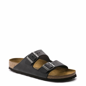 Birkenstock Arizona Oiled Leather Soft Footbed Sandal in Black Wardrobe Staple Sporty Design