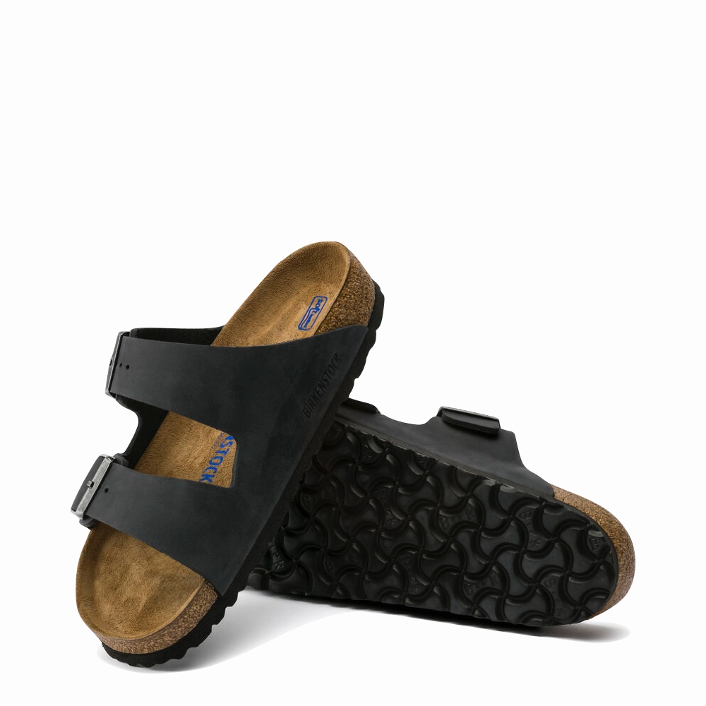 Birkenstock Arizona Oiled Leather Soft Footbed Sandal in Black Shell Trim