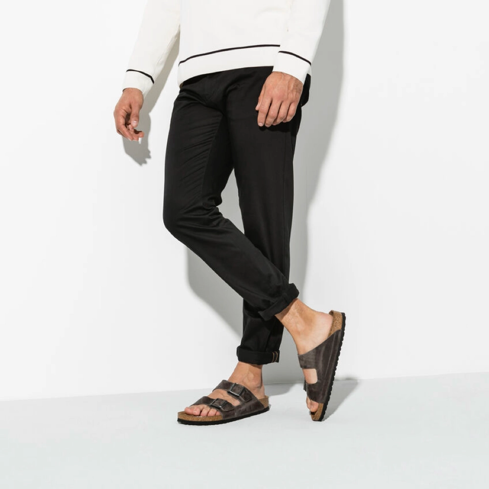 Birkenstock Arizona Oiled Leather Soft Footbed Sandal in Iron Grey Travel-Ready Comfort Sandal Customization